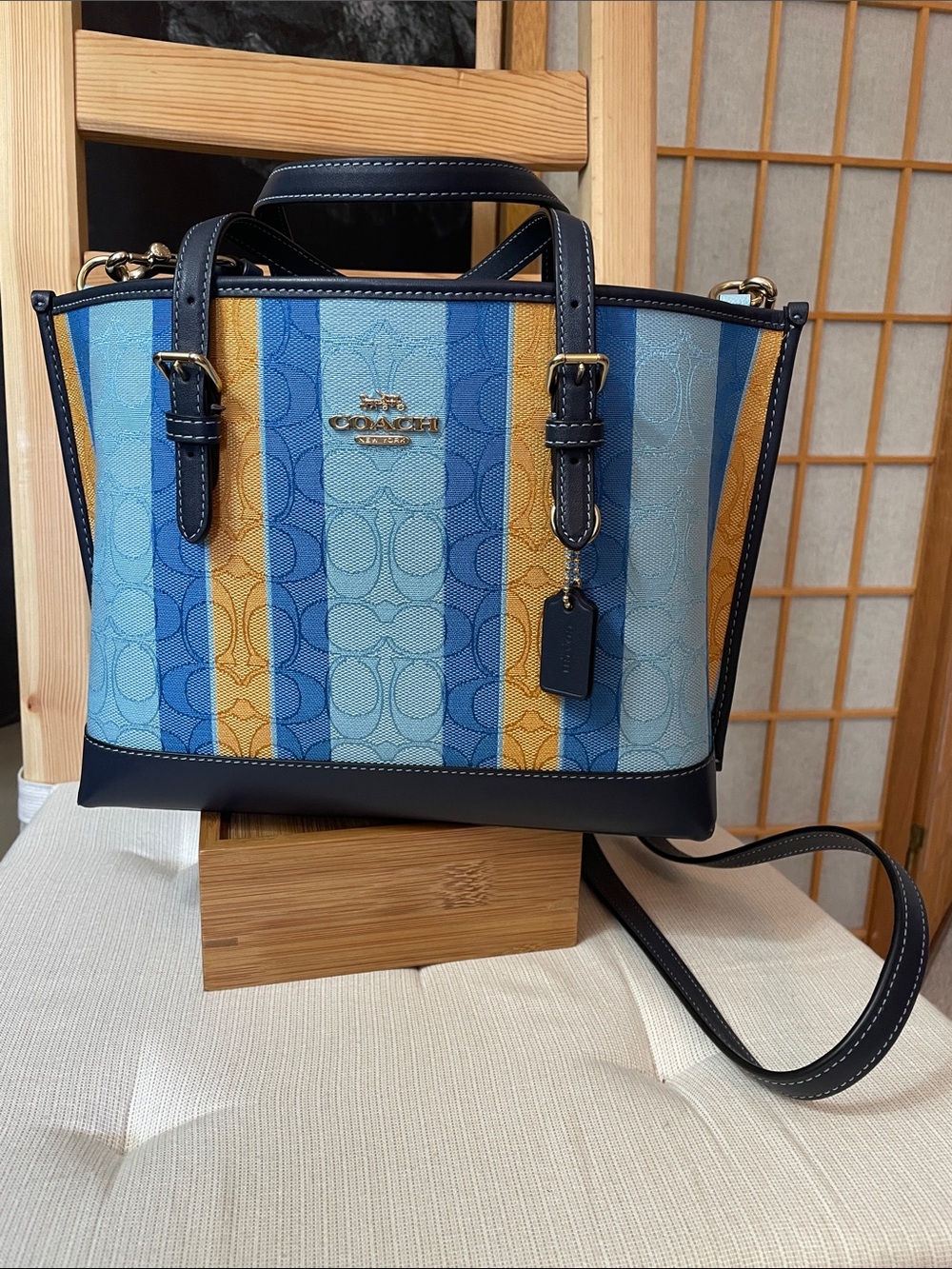Coach Mollie Tote 25 in Signature Jacquard with Stripes Midnight Blue/Multi